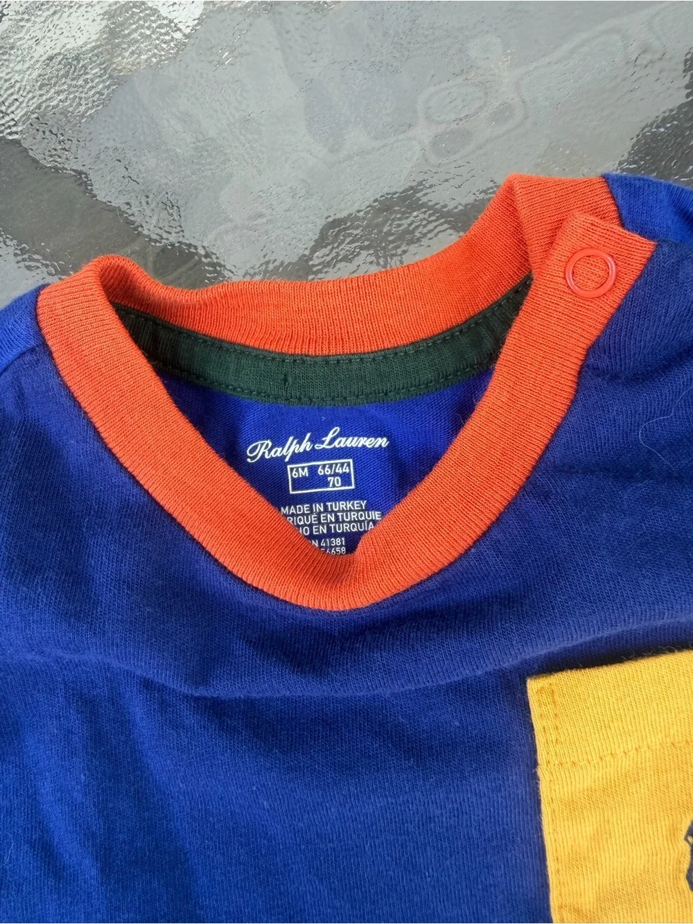 Ralph Lauren Navy Long-Sleeve Colorblock Tee with Yellow Pocket